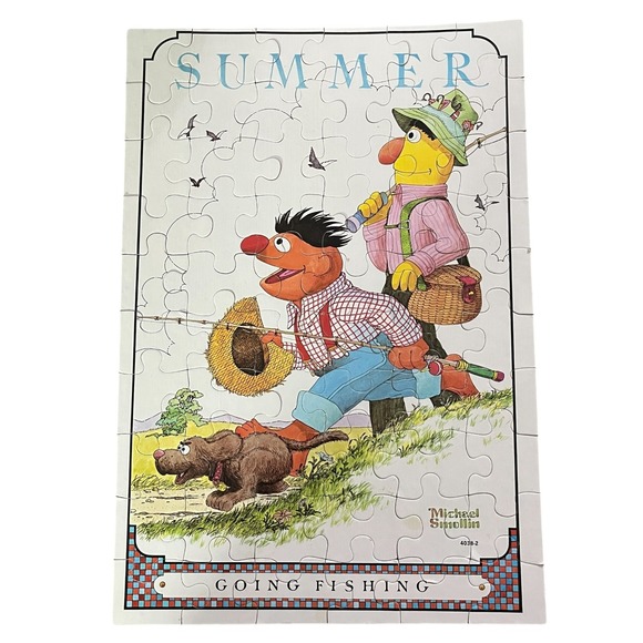 Vintage Sesame Street Bert and Ernie Summer Gone Fishing 60 Piece Puzzle 1980 - Picture 2 of 16
